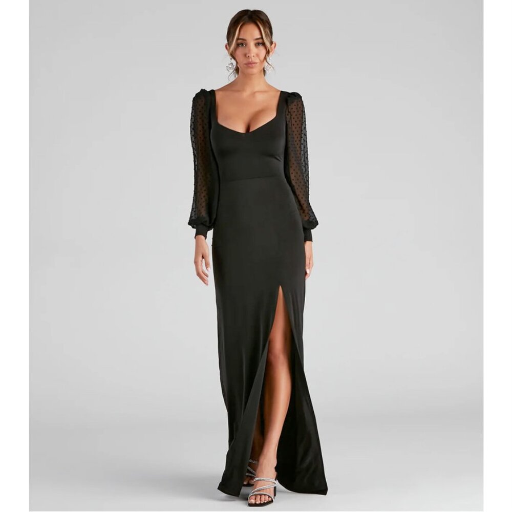 Black Formal High Slit Mermaid Dress - Prom, Homecoming, Formal - Picture 3 of 8